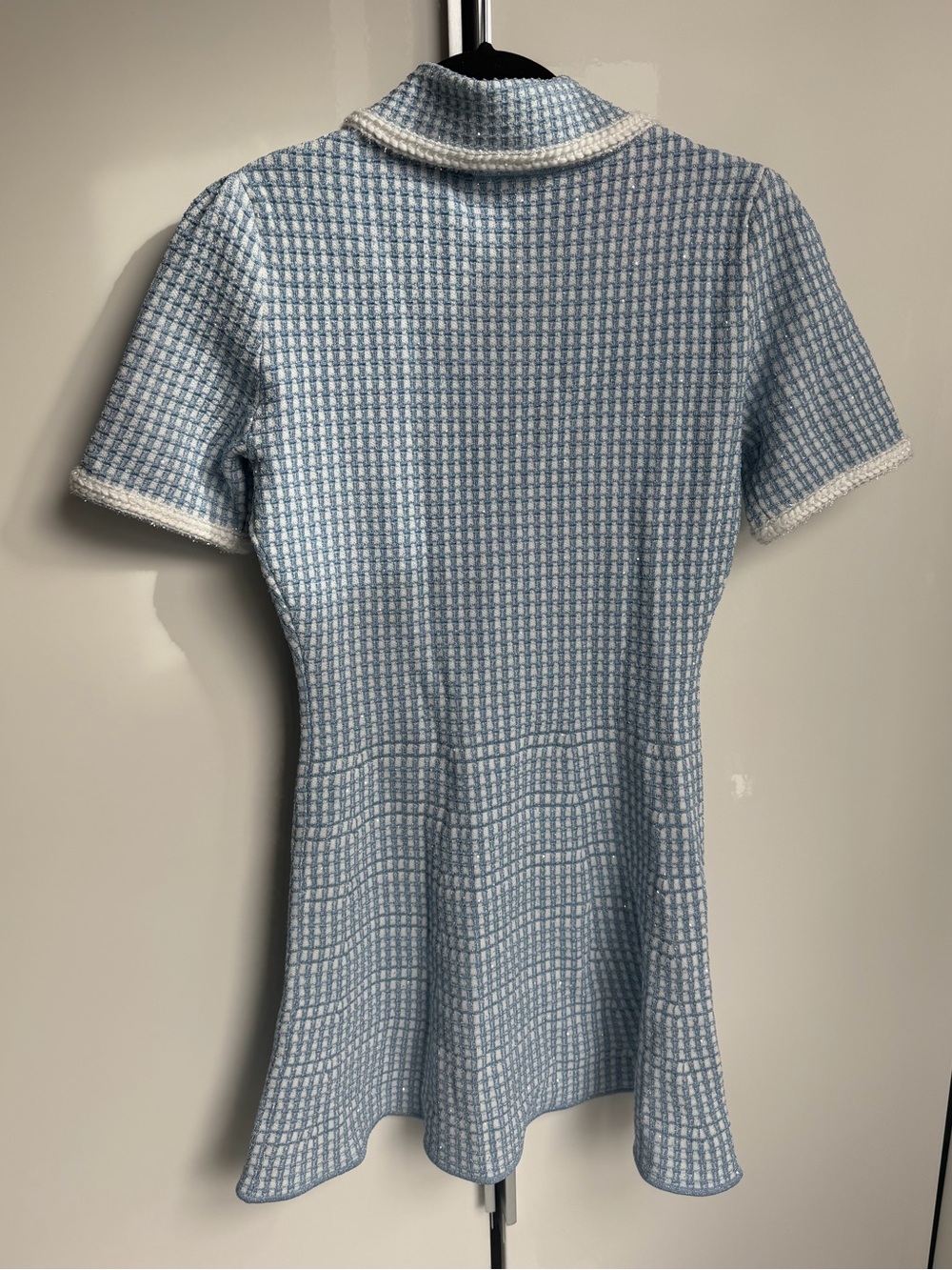 Self-Portrait Light Blue and White Tweed Button-Front Mini Dress - Picture 5 of 5